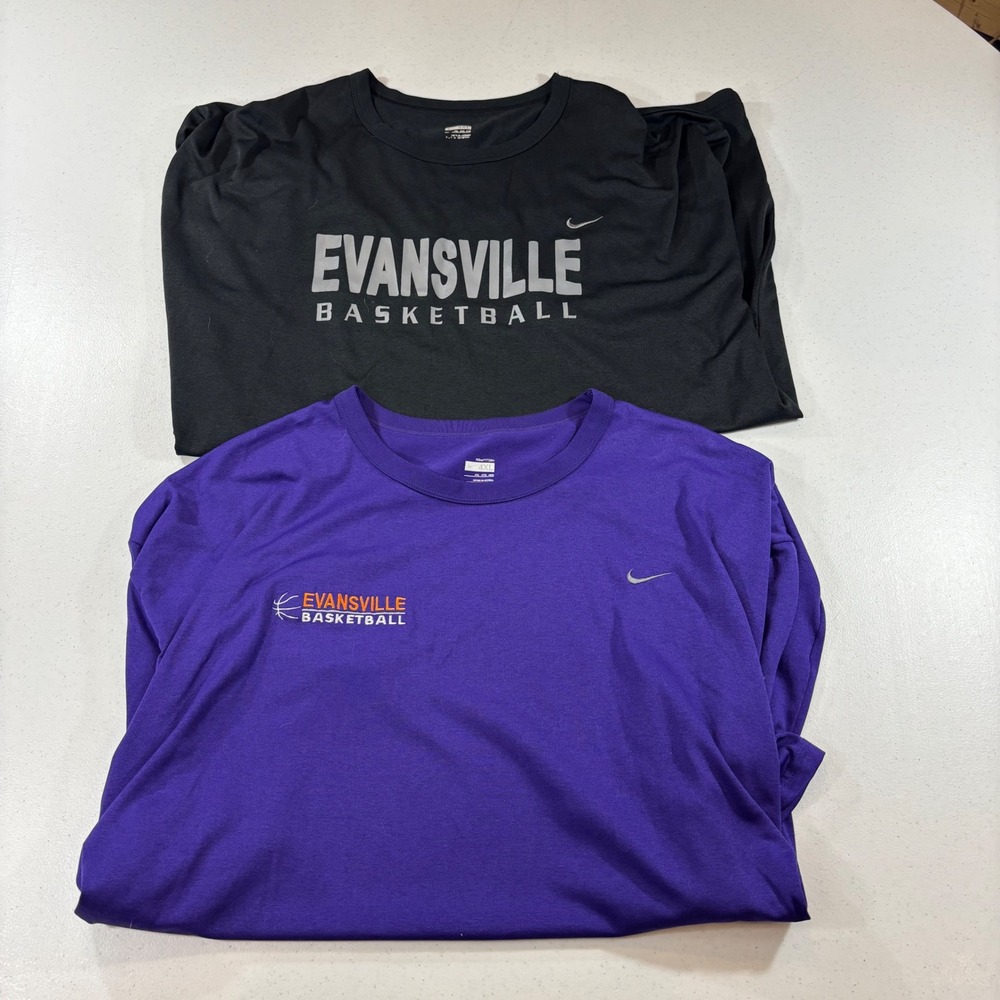 Lot of 2 Nike Evansville Basketball Shirts Mens 4XL Black Purple Fit Dry Tee